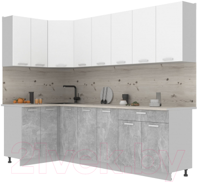 Готовая кухня Интерлиния Мила Лайт 1.2x2.6 (белый платинум/бетон/бискайская сосна)