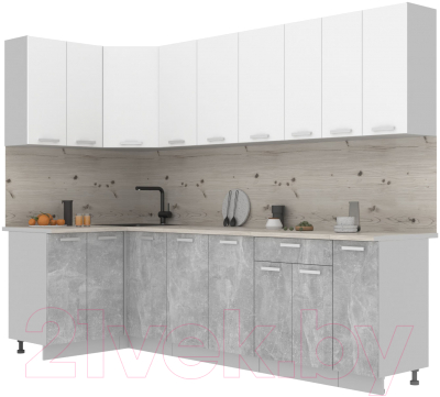 Готовая кухня Интерлиния Мила Лайт 1.2x2.7 (белый платинум/бетон/бискайская сосна)