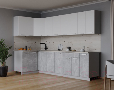 Готовая кухня Интерлиния Мила Лайт 1.2x2.7 (белый платинум/бетон/бискайская сосна)