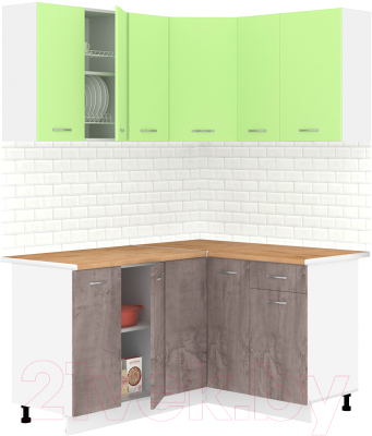 Готовая кухня Кортекс-мебель Корнелия Лира 1.5x1.3 (зеленый/оникс/дуб бунратти)