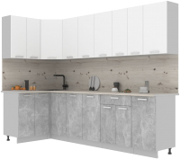 Кухонный гарнитур Интерлиния Мила Лайт 1.2x2.8 (белый платинум/бетон/бискайская сосна) - 