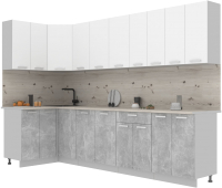 Кухонный гарнитур Интерлиния Мила Лайт 1.2x3.0 (белый платинум/бетон/бискайская сосна) - 