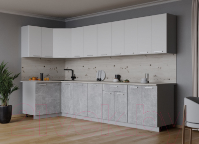 Готовая кухня Интерлиния Мила Лайт 1.2x3.0 (белый платинум/бетон/бискайская сосна)