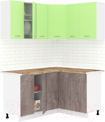 Готовая кухня Кортекс-мебель Корнелия Лира 1.5x1.3 (зеленый/оникс/мадрид)