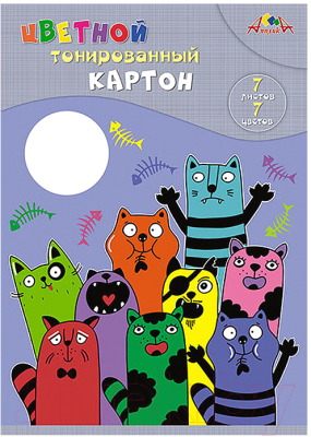 Набор цветного картона Апплика Прикольные коты / С1791-06 (7цв)
