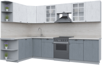 Кухонный гарнитур Интерлиния Берес 1.7x3.1 левая (дуб полярный/дуб серый/травертин серый) - 