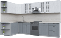 Кухонный гарнитур Интерлиния Берес 1.7x3.3 левая (дуб полярный/дуб серый/травертин серый) - 