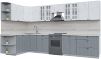Кухонный гарнитур Интерлиния Берес 1.7x3.6 левая (дуб полярный/дуб серый/травертин серый) - 