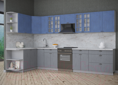 Готовая кухня Интерлиния Берес 1.7x3.5 левая (дуб лазурный/дуб серый/серый каспий)