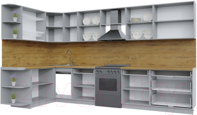 Готовая кухня Интерлиния Берес 1.7x3.6 левая (дуб лазурный/дуб серый/серый каспий)