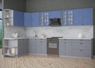 Готовая кухня Интерлиния Берес 1.7x3.6 левая (дуб лазурный/дуб серый/серый каспий)