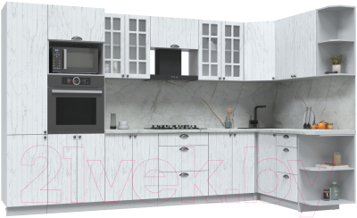 Готовая кухня Интерлиния Берес 1.68x3.4 ВТ правая (дуб полярный/серый каспий)