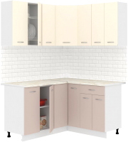 Готовая кухня Кортекс-мебель Корнелия Лира 1.5x1.4 (крем/капучино/королевский опал) - 