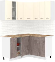 Готовая кухня Кортекс-мебель Корнелия Лира 1.5x1.4 (крем/оникс/мадрид) - 