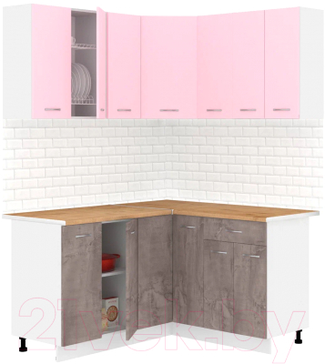 Готовая кухня Кортекс-мебель Корнелия Лира 1.5x1.4 (розовый/оникс/дуб бунратти)