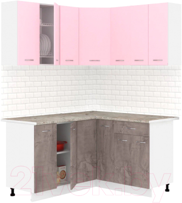 Готовая кухня Кортекс-мебель Корнелия Лира 1.5x1.4 (розовый/оникс/марсель)