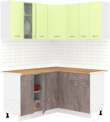 Готовая кухня Кортекс-мебель Корнелия Лира 1.5x1.4 (салатовый/оникс/дуб бунратти)