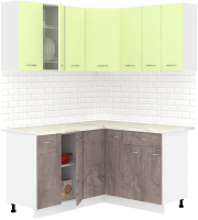 Готовая кухня Кортекс-мебель Корнелия Лира 1.5x1.4 (салатовый/оникс/королевский опал) - 