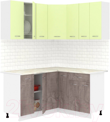 Готовая кухня Кортекс-мебель Корнелия Лира 1.5x1.4 (салатовый/оникс/королевский опал)