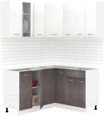 Готовая кухня Кортекс-мебель Корнелия Лира 1.5x1.4 без столешницы (белый/береза)