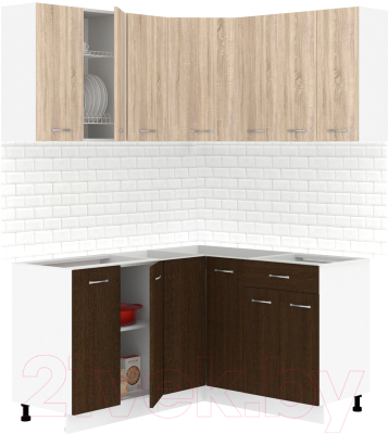 Готовая кухня Кортекс-мебель Корнелия Лира 1.5x1.4 без столешницы (дуб сонома/венге)