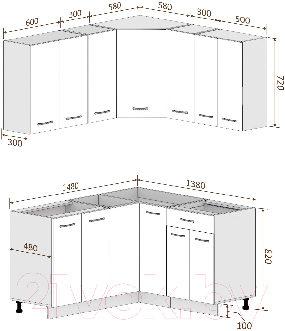 Готовая кухня Кортекс-мебель Корнелия Лира 1.5x1.4 без столешницы