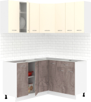 Готовая кухня Кортекс-мебель Корнелия Лира 1.5x1.4 без столешницы (крем/оникс) - 