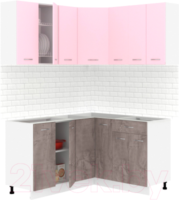Кухонный гарнитур Кортекс-мебель Корнелия Лира 1.5x1.4 без столешницы (розовый/оникс)