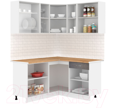Готовая кухня Кортекс-мебель Корнелия Лира 1.5x1.5 (розовый/оникс/дуб бунратти)