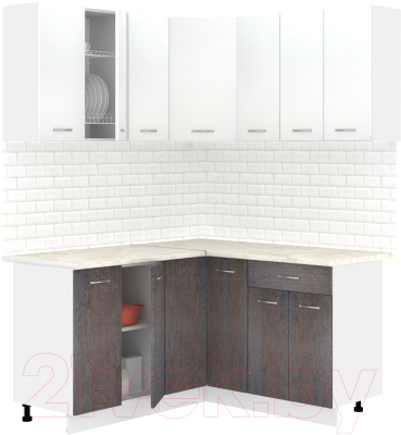 Готовая кухня Кортекс-мебель Корнелия Лира 1.5x1.5 (белый/береза/королевский опал)