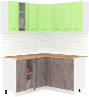 Готовая кухня Кортекс-мебель Корнелия Лира 1.5x1.5 (зеленый/оникс/дуб бунратти) - 