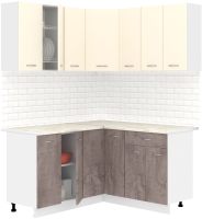 Готовая кухня Кортекс-мебель Корнелия Лира 1.5x1.5 (крем/оникс/королевский опал) - 