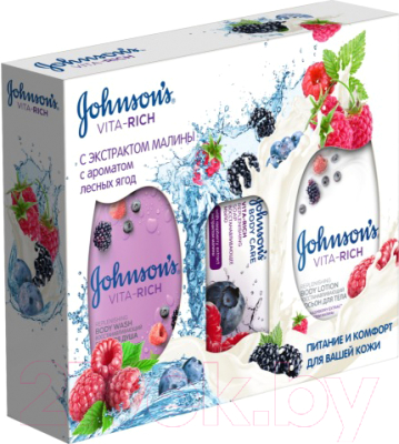 Набор косметики для лица и тела Johnson's Vita Rich экстракт малины гель д/душа+лосьон д/тела+мыло (250мл + 250мл + 125г)