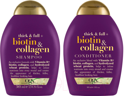 Набор косметики для волос OGX Для лишенных объема с биотином и коллагеном шампунь+кондиционер (385мл + 385мл)