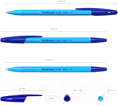 Ручка шариковая Erich Krause R-301 Neon Stick / 58089 (синий)