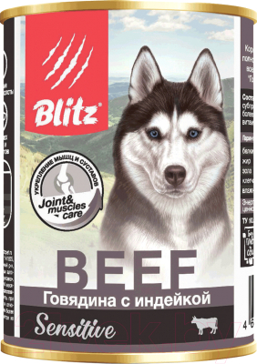 Влажный корм для собак Blitz Pets Говядина с индейкой / 4058 (0.4кг)