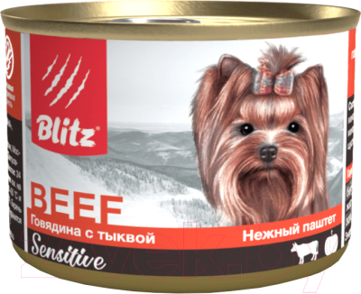 Влажный корм для собак Blitz Pets Sensitive Говядина с тыквой / 4052 (0.2кг)