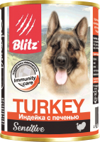 Влажный корм для собак Blitz Pets Sensitive Индейка с печенью / 4056 (0.4кг) - 