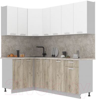 Готовая кухня Интерлиния Мила Лайт 1.2x2.1 (белый платинум/дуб серый/малага)