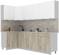 Кухонный гарнитур Интерлиния Мила Лайт 1.2x2.6 (белый платинум/дуб серый/малага) - 