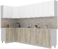 Кухонный гарнитур Интерлиния Мила Лайт 1.2x3.0 (белый платинум/дуб серый/малага) - 