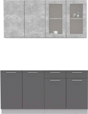 Кухонный гарнитур Интерлиния Мила 16 без столешницы (бетон/антрацит)