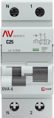 Дифференциальный автомат EKF Averes DVA-6 2P 25А 30мА(C)6кА тип AC / rcbo6-1pn-25C-30-ac-av