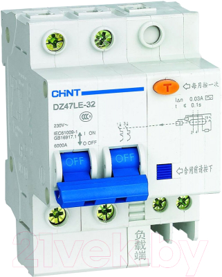Изображение товара Дифференциальный автомат Chint DZ47LE-32 2P C 6А 30мА тип AC 6кА / 199628