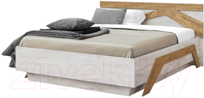 Двуспальная кровать Мебель-КМК 1600 Скандинавия 0905.1 (бетон светлый/дуб наварра)