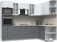 Кухонный гарнитур Интерлиния Берес 1.68x2.6 ВТ правая (дуб полярный/дуб серый/травертин серый) - 