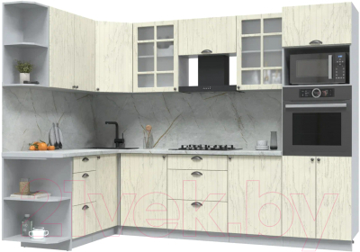 Готовая кухня Интерлиния Берес 1.68x2.8 ВТ левая (дуб снежный/серый каспий)