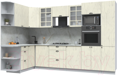 Готовая кухня Интерлиния Берес 1.68x3.2 ВТ левая (дуб снежный/серый каспий)
