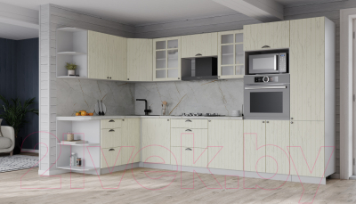 Готовая кухня Интерлиния Берес 1.68x3.2 ВТ левая (дуб снежный/серый каспий)