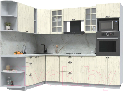 Готовая кухня Интерлиния Берес 1.88x2.6 ВТ левая (дуб снежный/серый каспий)